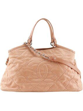 Chanel 2-Way Shoulder Bag Stitched CC Calfskin Pink